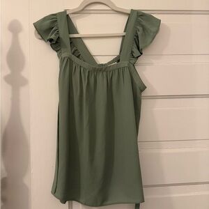 LOFT Sage Green Ruffle Strap Blouse